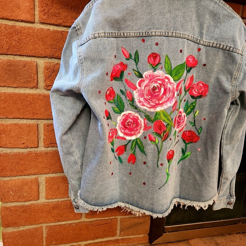 Hand-Painted, Roses Jean Jacket - Picture 3 of 4
